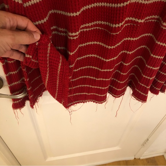 Free People Sunset Park Striped Thermal waffle Red Oversized XS Raw distressed - Picture 10 of 14